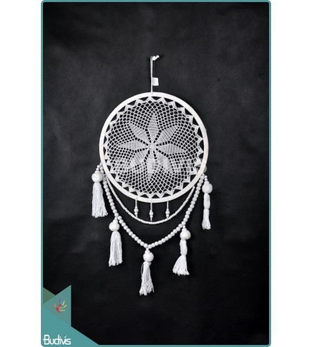 Manufacturer Dream Catcher Cotton Rope White Tassel Wooden Bead Wall Hanging Bohemian In Handmad