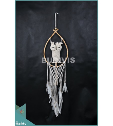 Top Model Owl Macrame Cotton Rope Rattan Drop Wall Hanging Bohemian Stye In Handmade