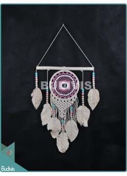 wholesale bali Affordable Dream Catcher Mandala Tapestry Bohemian Hippie With Feather Pink Cream Cotton Rope, Home Decoration