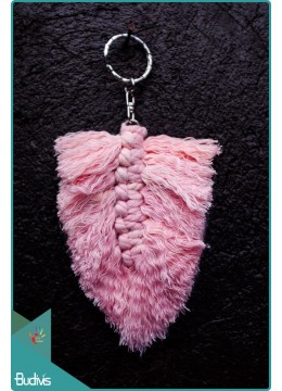 wholesale bali Boho Macrame Feather Keychain Pink, Keychain