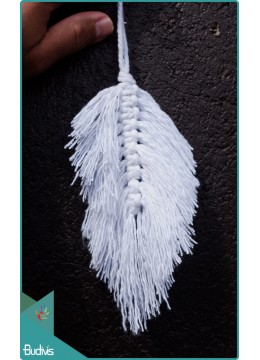 wholesale bali White Boho Macrame Feather Keychain, Keychain