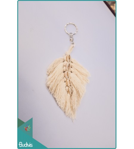 Boho Macrame Feather Keychain