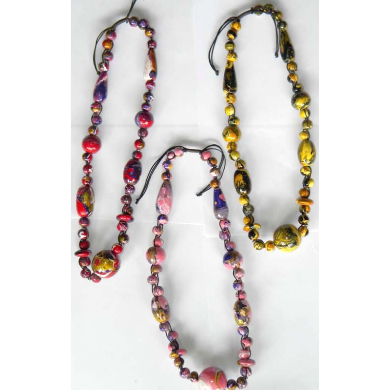 Beaded Wood Abstrack Necklace