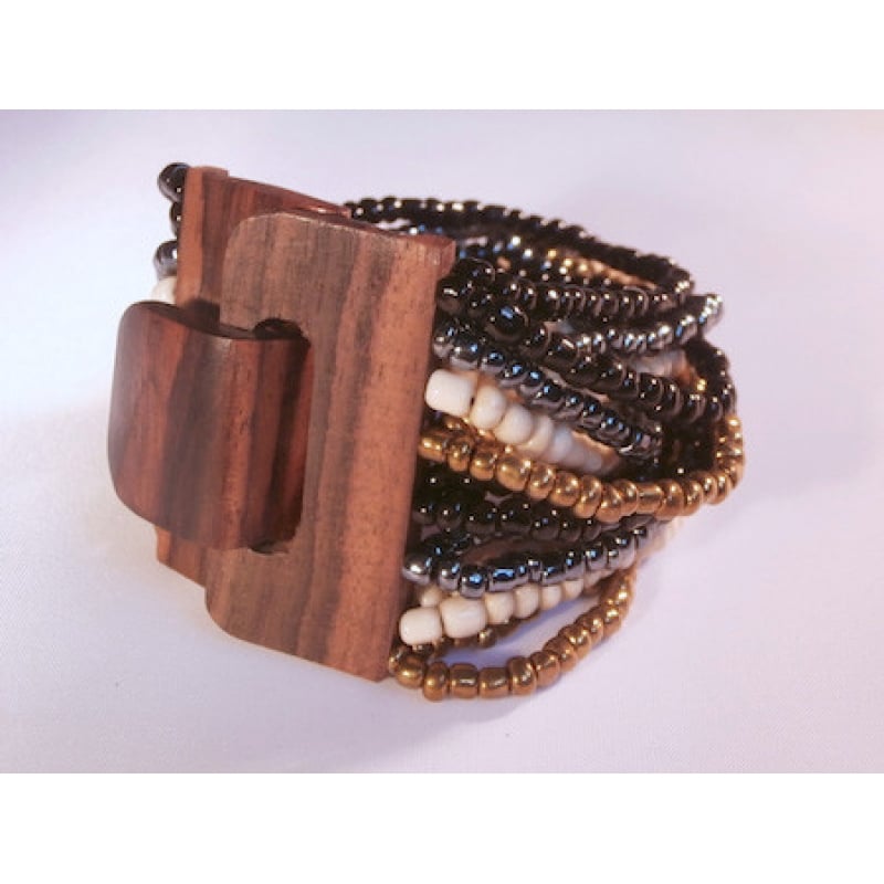 Beaded Bracelet Wood Clasp