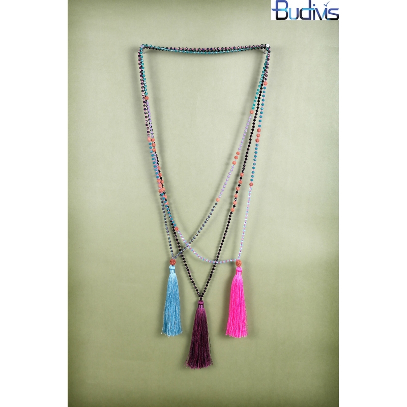 Long Tassel Necklace Crystal