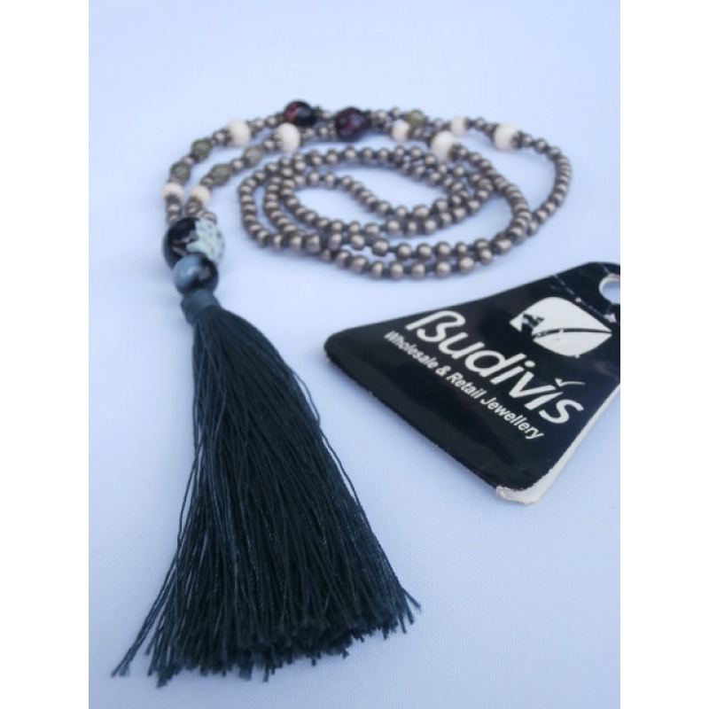 Beaded Long Tassel Necklace