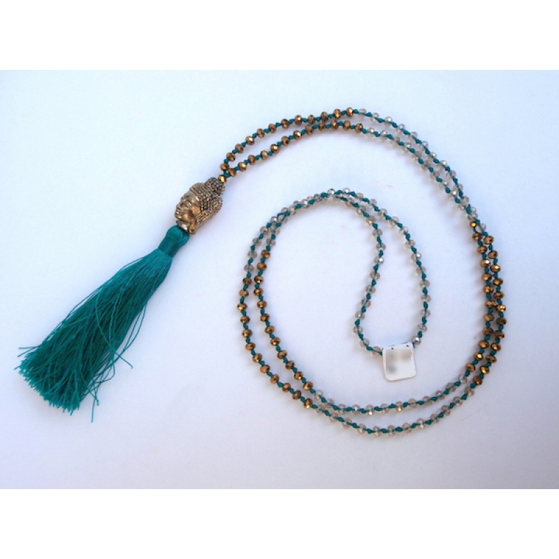 Long Crystal Tassel Necklace Buddha