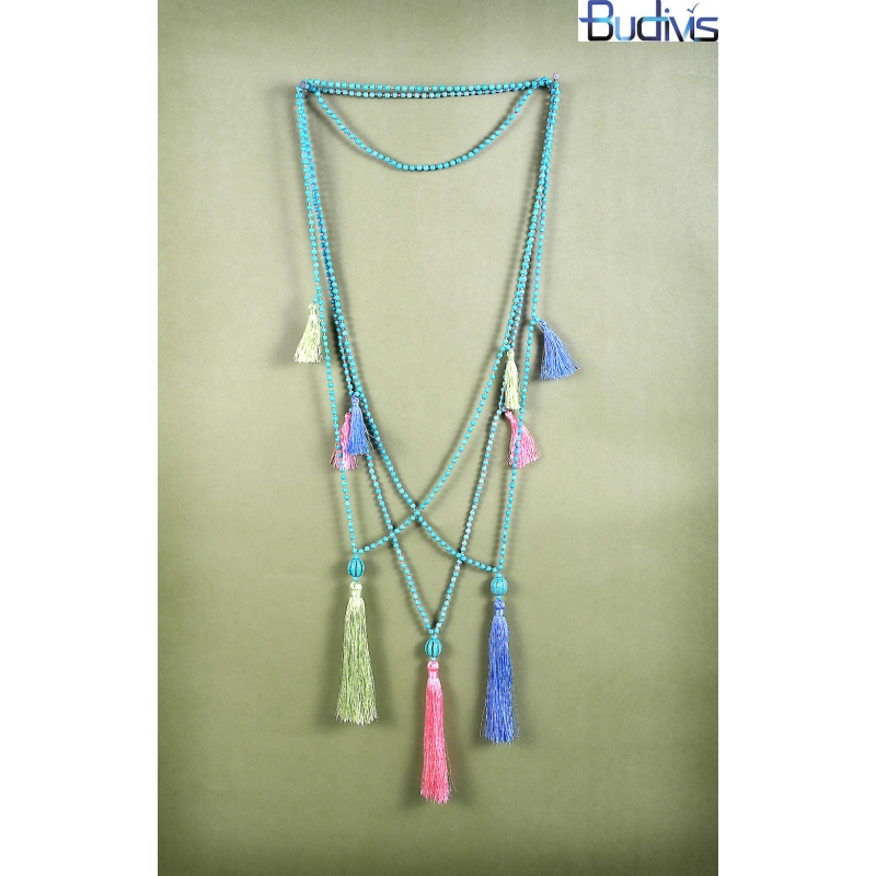 Long Beaded Gems Tassel Necklace