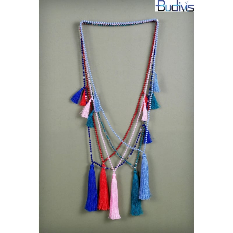 Long Beaded Crystal Tassel Necklace