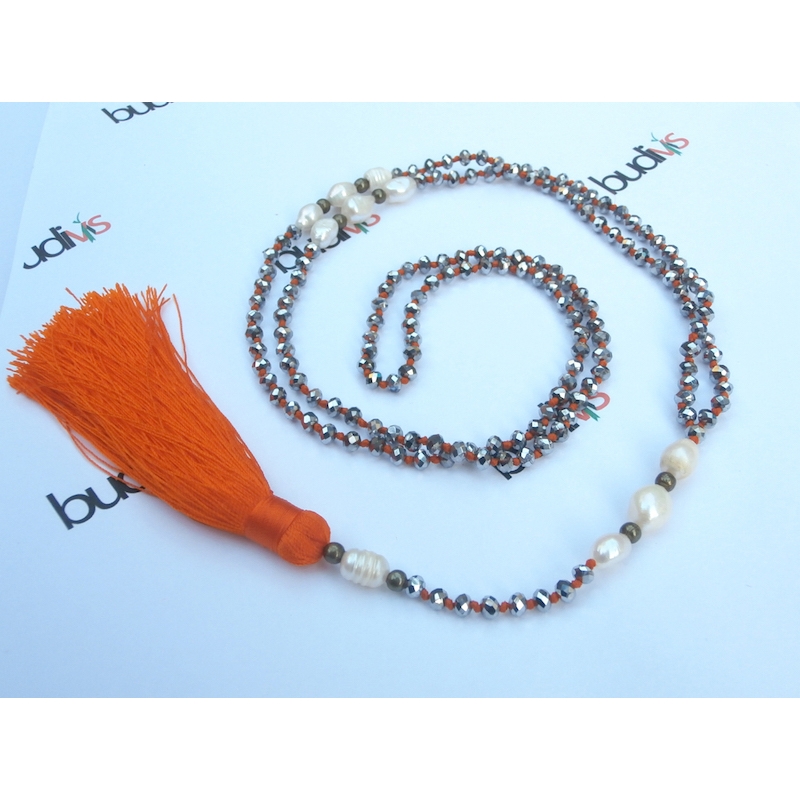Long Crystal Pearl Tassel Necklace