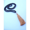 Boho Chic Wood Tassel Necklace with Pearl