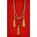 Boho Chic Wood Tassel Necklace with Gemstones