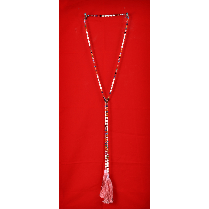 Long Beaded Lariat Tassel Necklace with Pearls