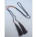Long Beaded Lariat Tassel Necklace with Pearls