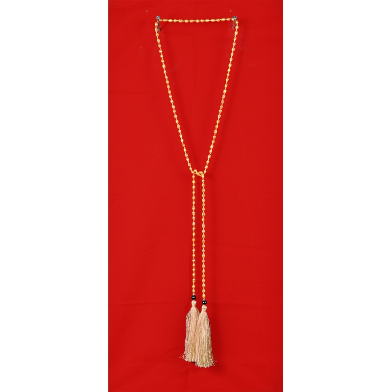 Long Beaded Lariat Tassel Necklace Gold Pearl