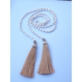 Long White Pearl Lariat Tassel Necklace