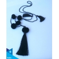Hand Knotted Long Cristal Tassel Necklaces With Pompom