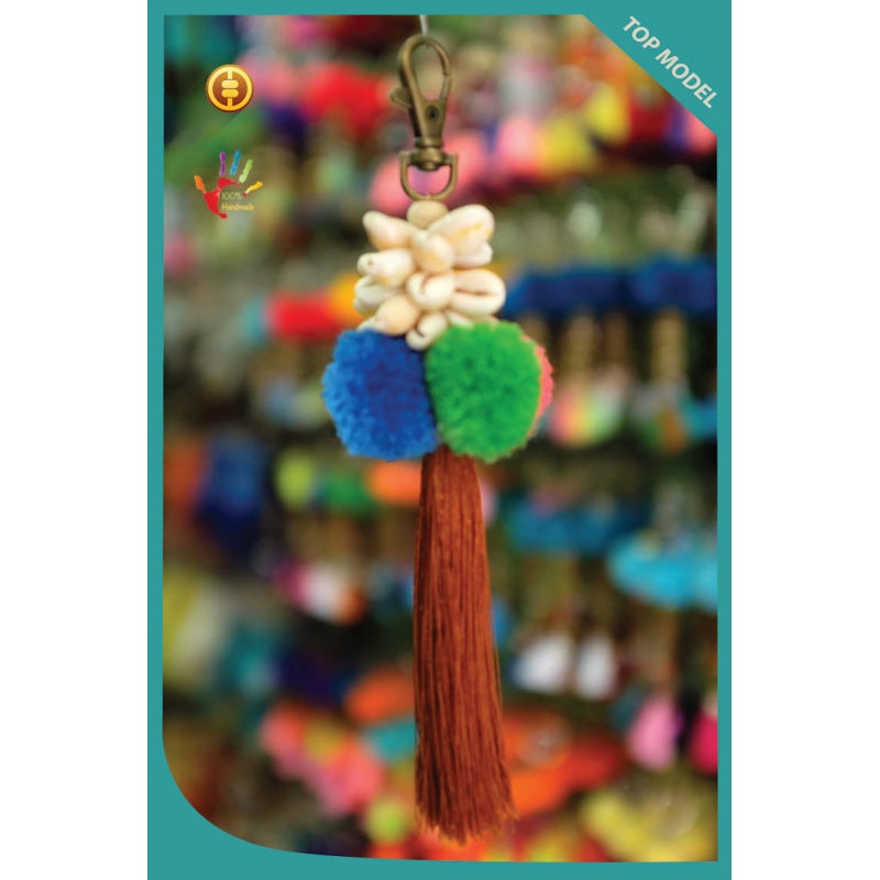 Pom Pom Cowrie Tassel Keychain