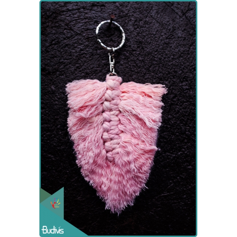 Boho Macrame Feather Keychain Pink