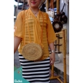 Natural Oval Rattan Bag With Leather Strap
