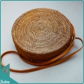 Natural Solid Rattan Bag With Leather Strap