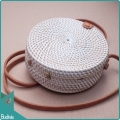 White Rattan Bag With Leather Strap