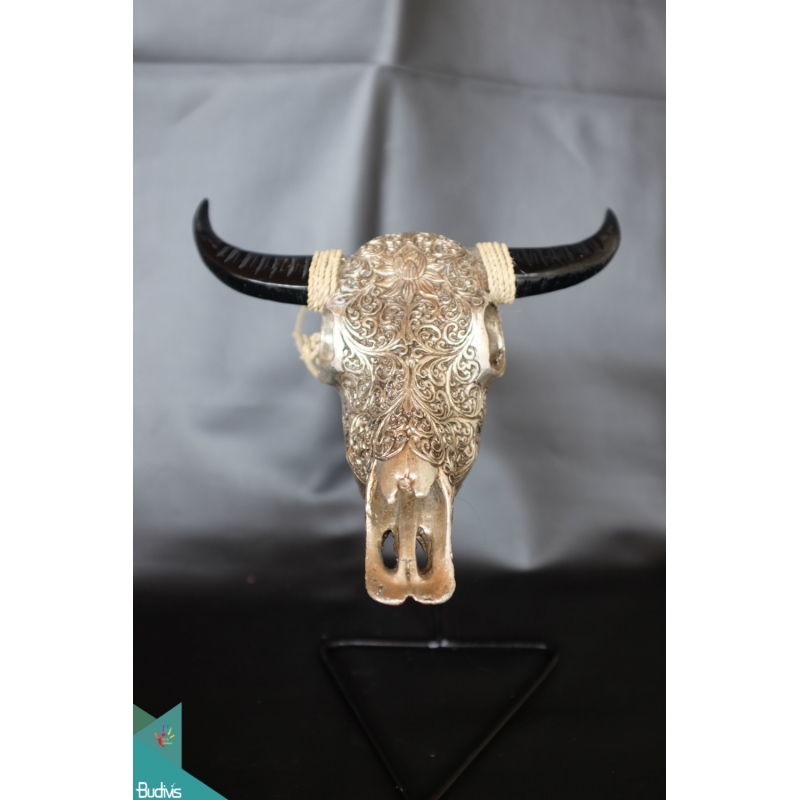 Artificial Resin Buffalo Skull Head Wall Decoration Silver, Resin Figurine Custom Handhande, Statue Collectible Figurines Resin