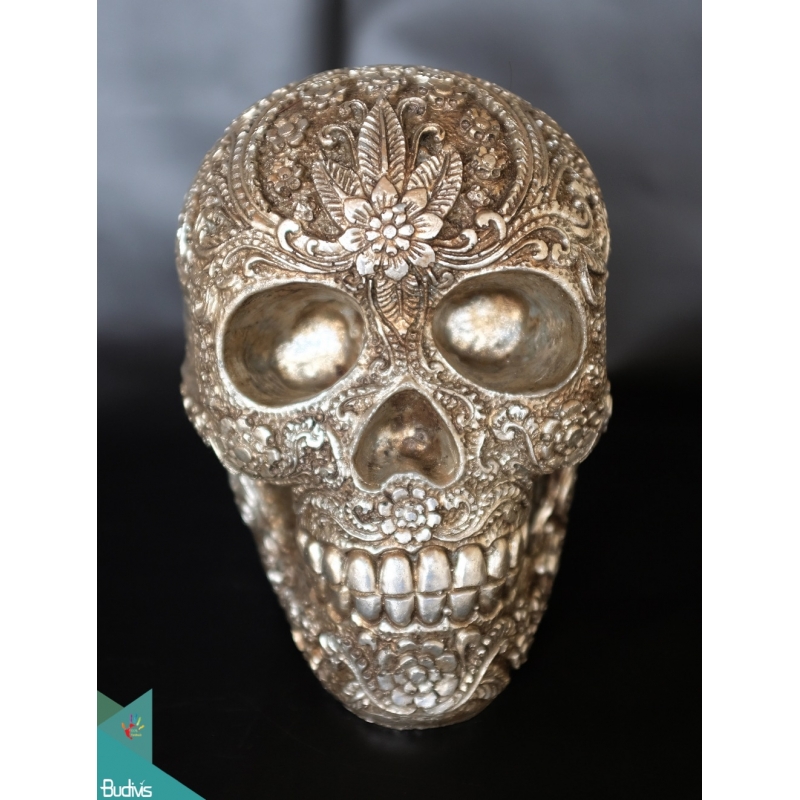 Artificial Resin Skull Head Hand Painted Wall Decoration Silver, Resin Figurine Custom Handhande, Statue Collectible Figurines Resin