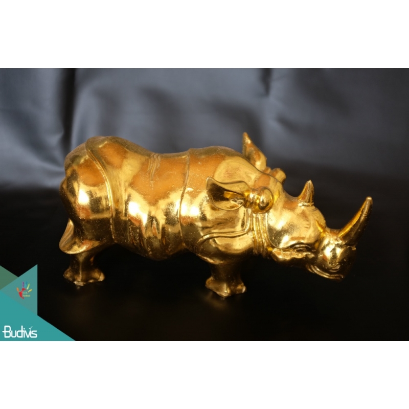Artificial Resin Rhino Hand Painted Home DÃ©cor Gold, Resin Figurine Custom Handhande, Statue Collectible Figurines Resin