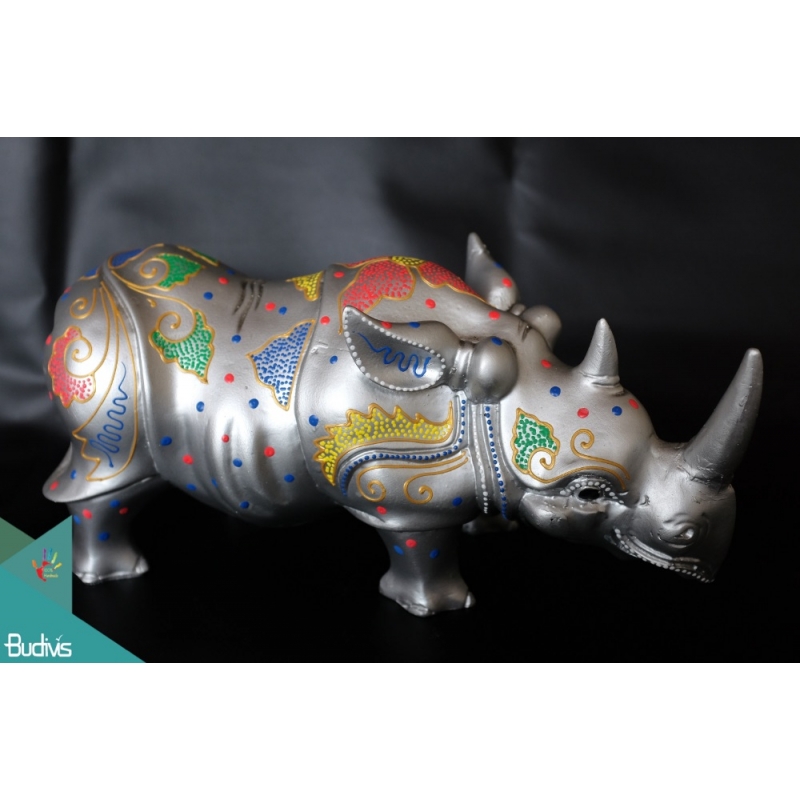 Artificial Resin Rhino Hand Painted Home DÃ©cor Silver, Resin Figurine Custom Handhande, Statue Collectible Figurines Resin