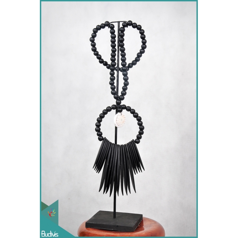 Black Necklaces Tribal Bone With Shell