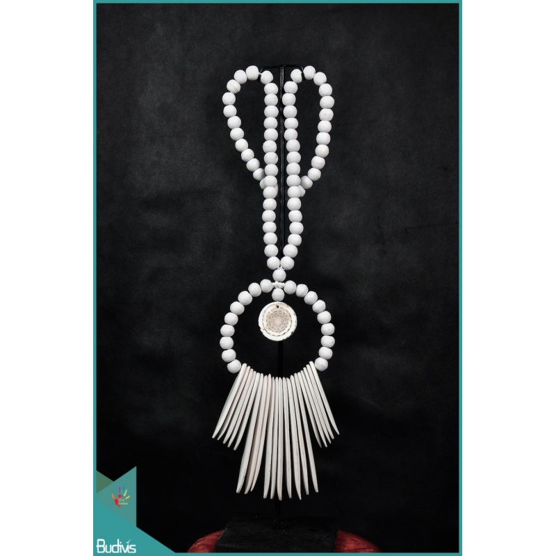 White Necklaces Tribal Bone With Shell