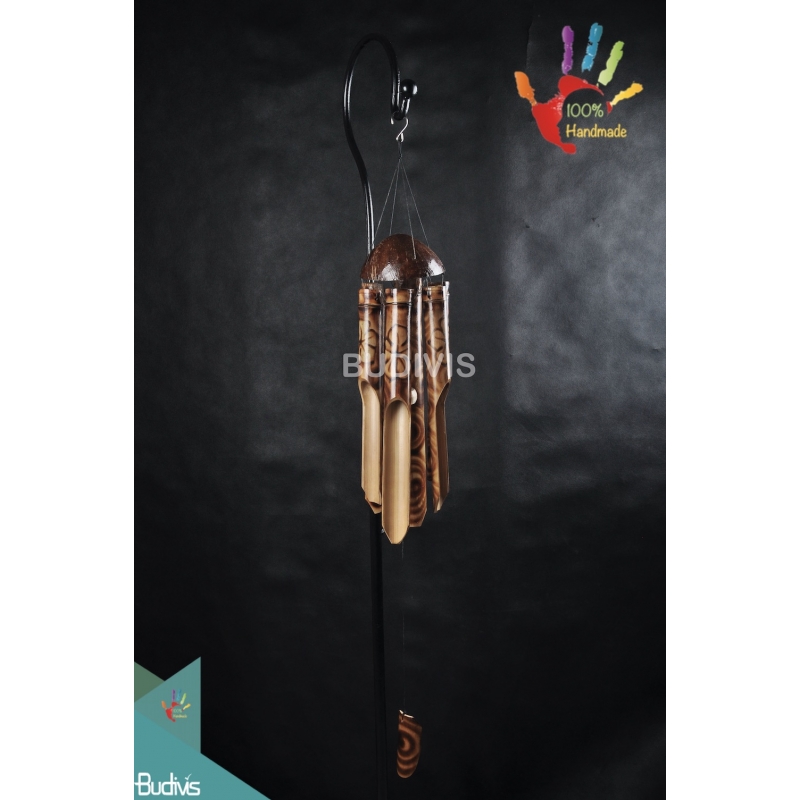 Bali Outdoor Hanging Burned Floral Bamboo Wind Chimes