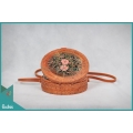 Wholesaler Round Bag Natural With Flower Woven Rattan