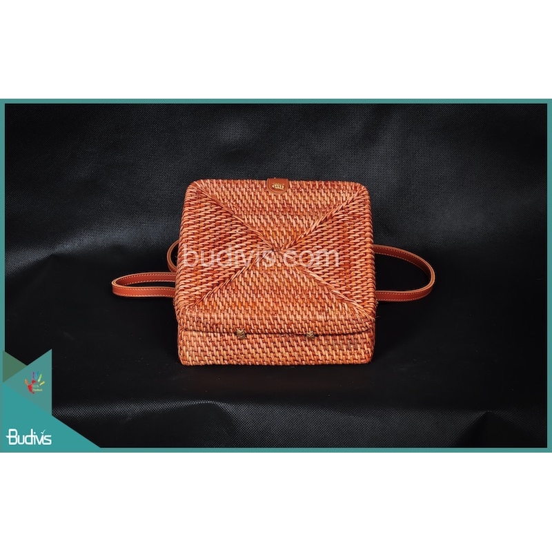 Manufactured Square Bag Brown Natural Painting Rattan