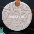 Production Round Bag White Synthetic With Flower Woven Rattan