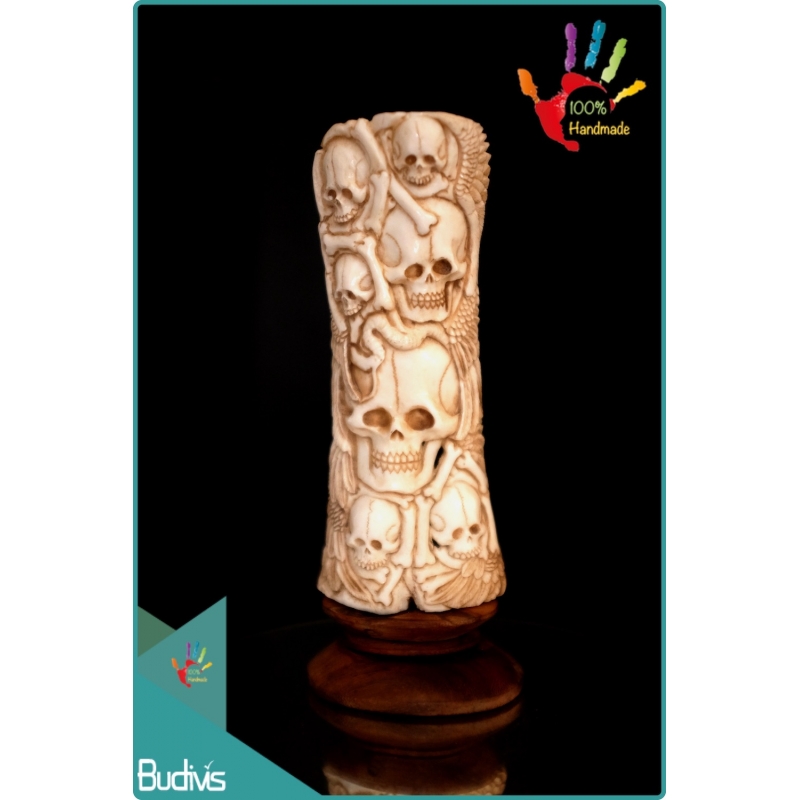 Top Model Hand Carved Bone Skull Scenery Ornament 100 % In Handmade