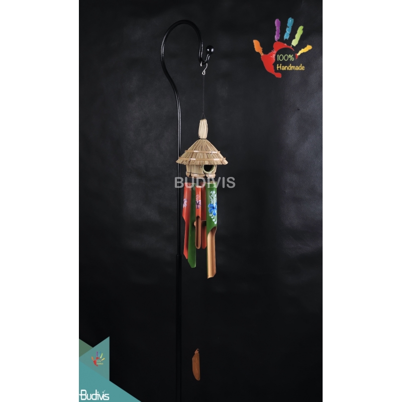 Bird House Floral Painting Outdoor Hanging Bamboo Windchimes