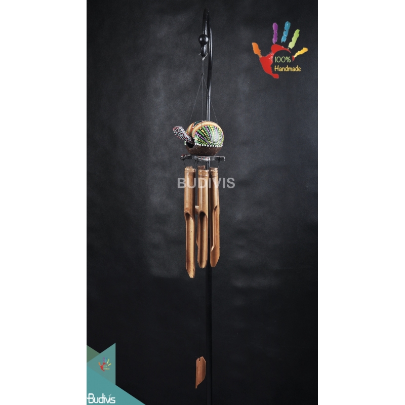 Bali Wholesale Turtle Dotted Painting In Handmade Out Door Hanging Bamboo Windchimes