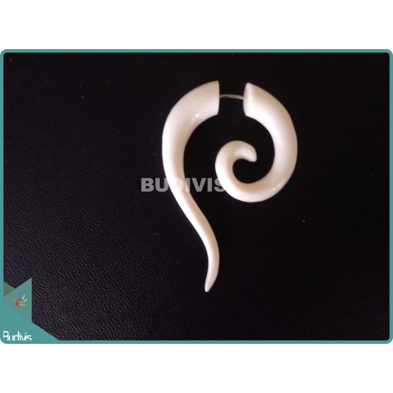White Spiral Fake Stretcher Tribal Earrings Sterling Silver Hook 925