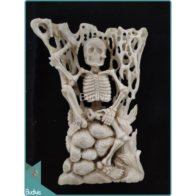 Woodcutter Skeleton Bone Carving Ornament