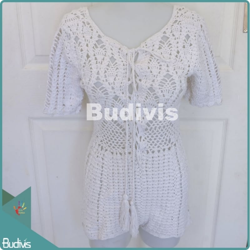 White Knitting Jumpsuit For Summer