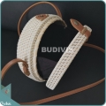 White Rattan Bag With Leather Strap And Star Pattern