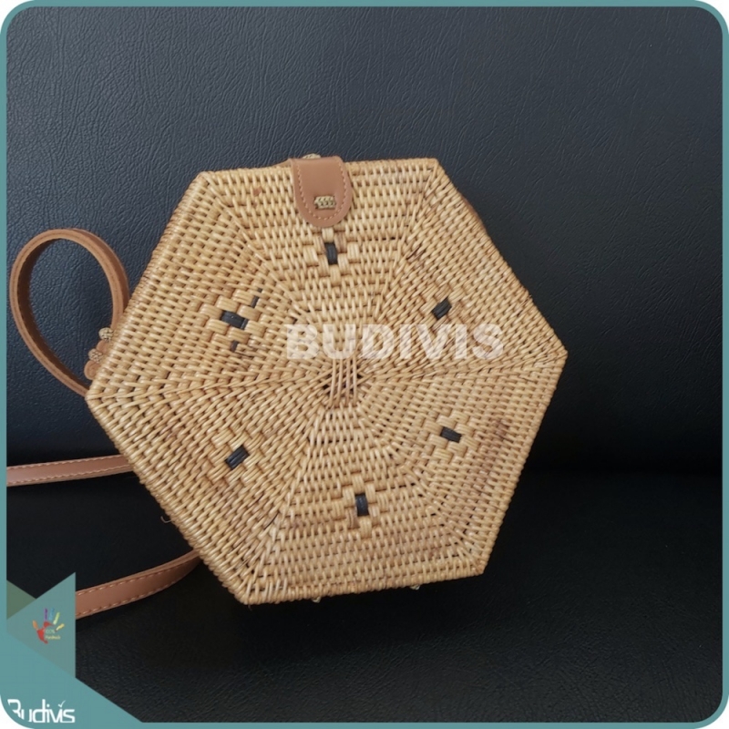 Natural Handwoven Hexagon Rattan Bag