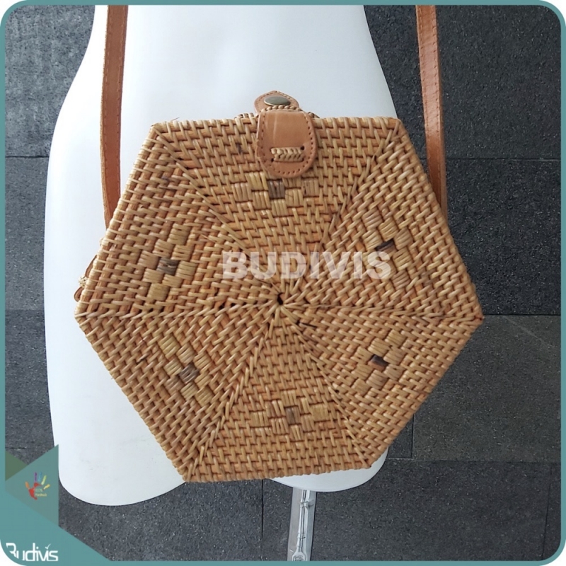 Natural Plain Hexagon Bali Rattan Bag