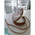 Handwoven Round Rattan Bag With Coconut Deco Shell Decoration