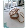 Star Patten Round Rattan Bag With Painted Wood