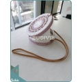 Round Pink And White Braided Bali Rattan Bag