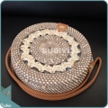 Braided Cream And Brown Rattan Round Bag