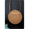 Brown Natural Rattan Bag With Sea Shell Decoration